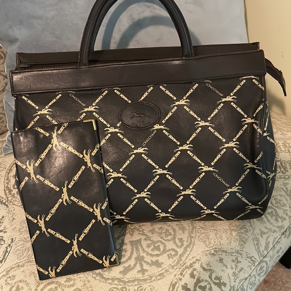Longchamp of Paris, Elegant Brown and Cream Designer Tote Bag